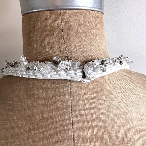 Ashley Lauren White Beaded Cutout Gown Size 4 Plunge Halter Slit Prom Pa - Picture 4 of 10